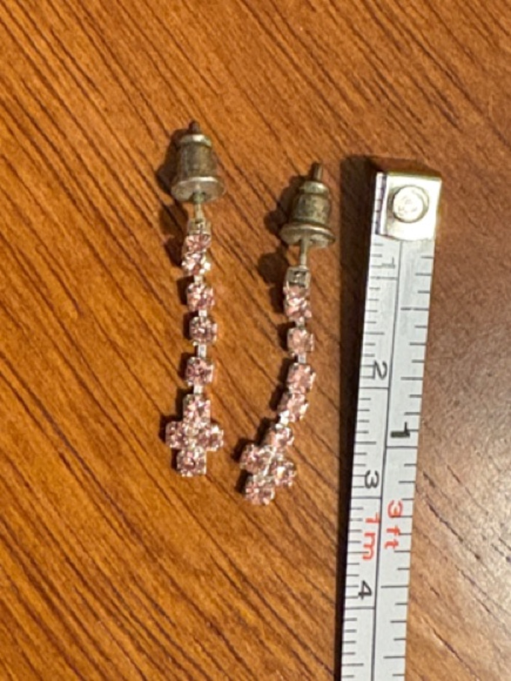 Pink Rhinestone Drop Earrings - Picture 4 of 4